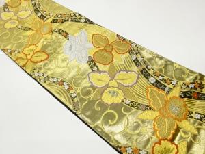 曲線に花唐草模様織出し袋帯